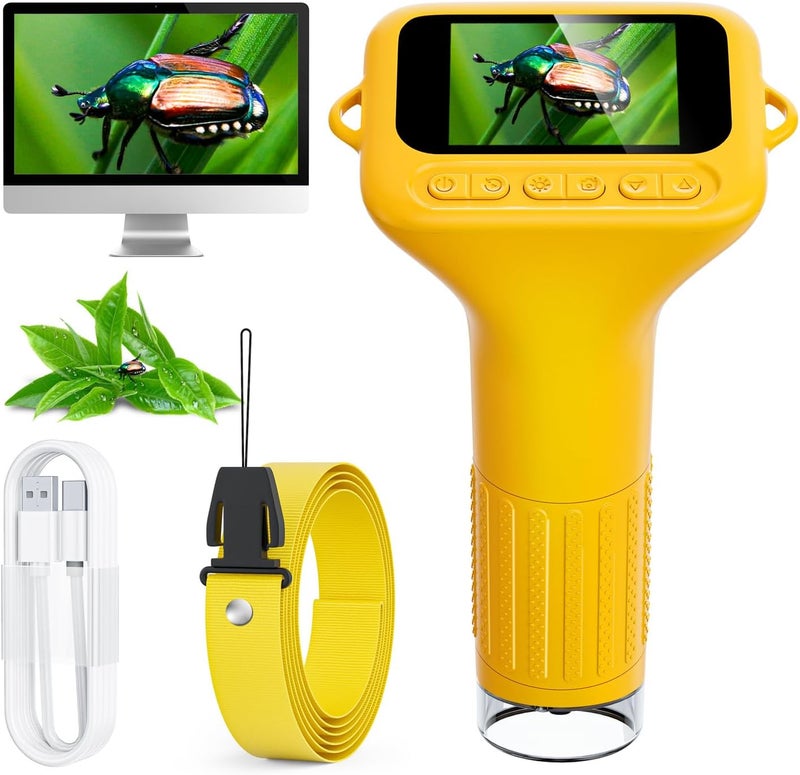 Skybasic Digital Microscope for Kids, 2" Screen 1000X Handheld Microscope HD Pocket Portable Microscopes Camera, Science Edu Fun Birthday Gifts Toys for Ages 4-12 Children Students Boys Girls -Yellow - Image 1